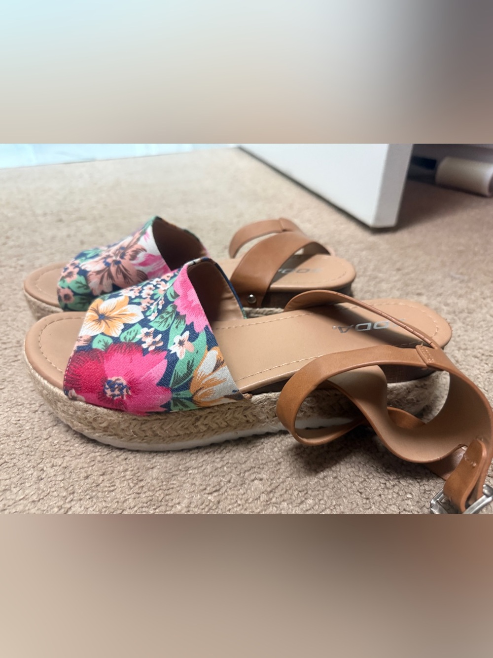 Soda Floral Espadrille Slide Sandals - Pink, Green & Tan